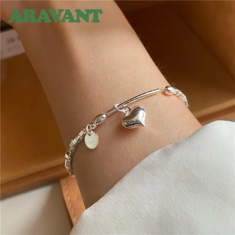 ARAVANT 925 Silver Square Heart Bracelets Chains For Women Girls Fashion Jewelry