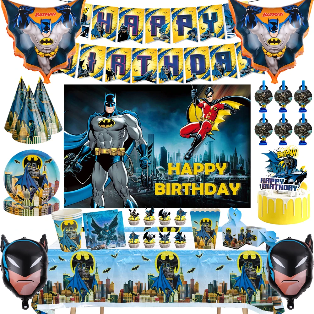 

KAYOU Batman Birthday Party Decoration Disposable Paper Plate Cup Napkin Balloon Banner for Kids Baby Shower Party Supplies