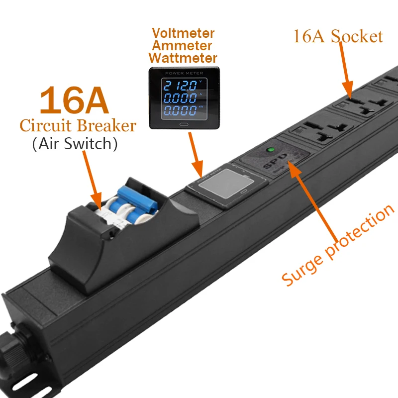 Digital display smart power strip 2-10 Ways outlets Wide Spaced extension electrica Metal Mount Power Distribution Unit