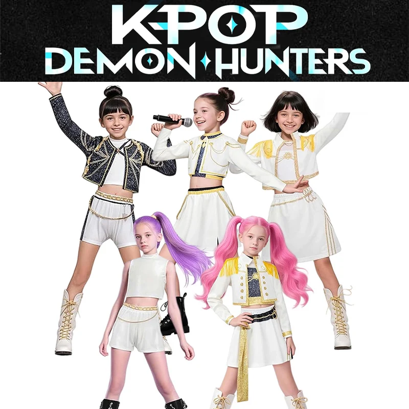 ชุดเสื้อผ้าเด็กอนิเมะ K-Pop Demon Hunters ชุดคอสเพลย์ลายการ์ตูนวงเกิร์ลกรุ๊ป Kpop ชุดร้องเพลง ของขวัญ