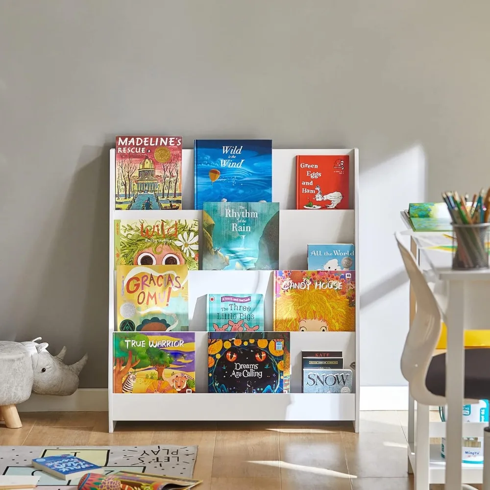 Haotian KMB32-W, libreria bianca per bambini a 4 livelli, scaffale per libri, supporto per Organizer per espositore per la camera da letto