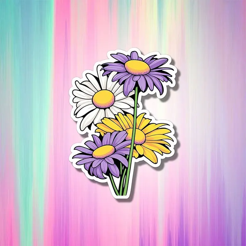 1Pc Funny Daisy Flower Vinyl Sticker, Waterproof Floral Decal for Motorcycle, Car, Bumper, Laptop and Helmet Decor