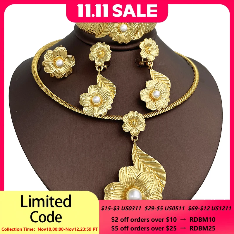 

Дизайнерский африканский комплект ювелирных изделий, большие цветы, кулон, ожерелье, браслет, серьги, кольцо, роскошные свадебные подарки в Нигерии, Дубае