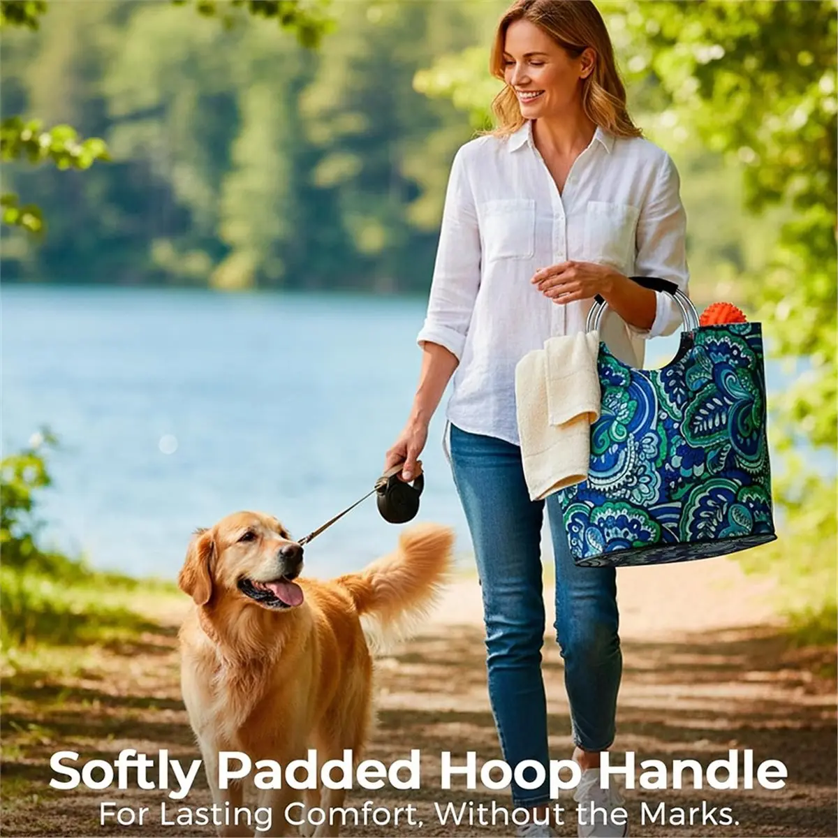 Utility Tote Bag, 45L Lightweights with Soft-Padded Hoop Handles,Stand-Up Reusable Grocery Tote for Shopping, Picnic,Dog