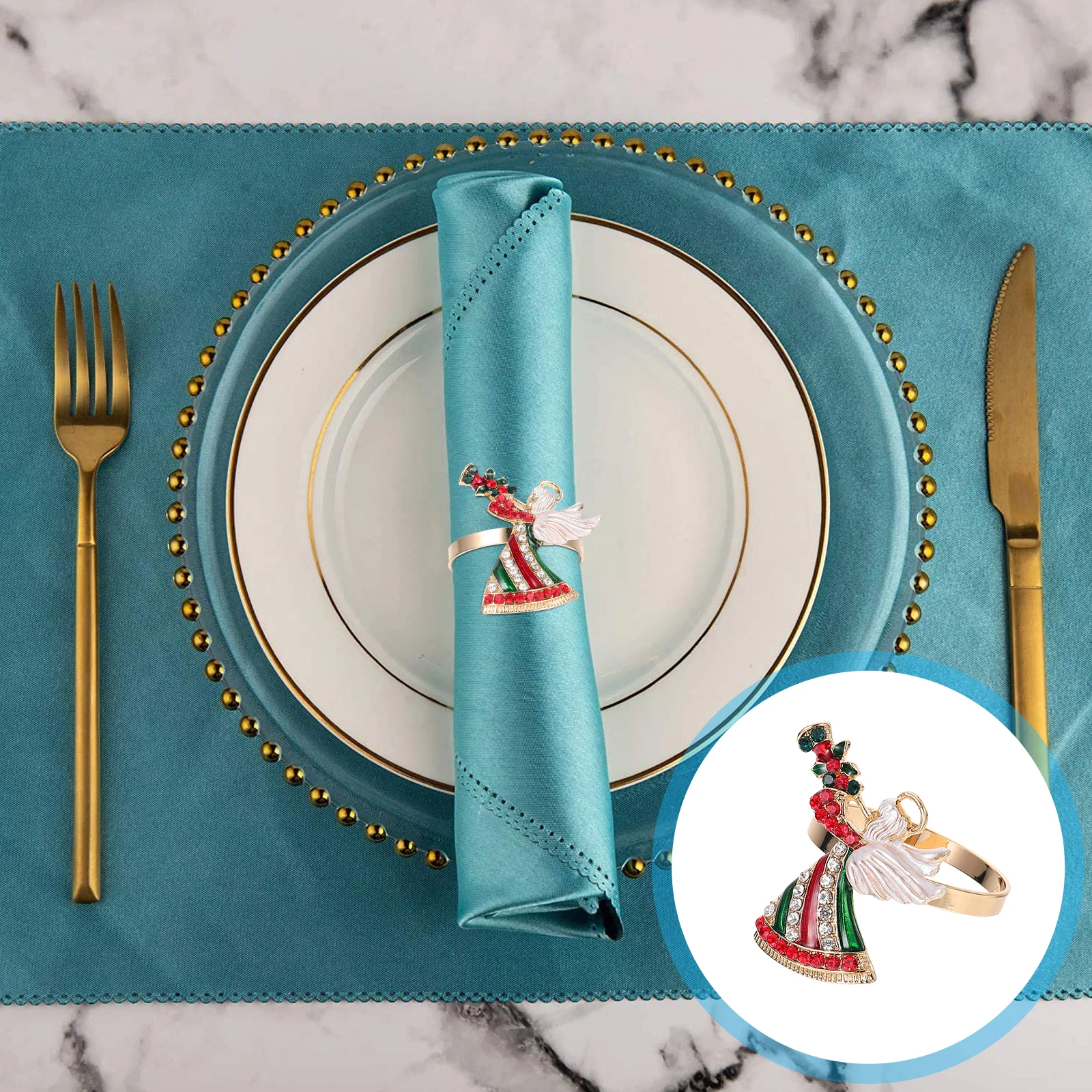 

4Pcs Napkin Ring Christmas Exquisite Metal Table Napkin Holder for Xmas Festival Party Decorations Supplies Xmas Home Decor