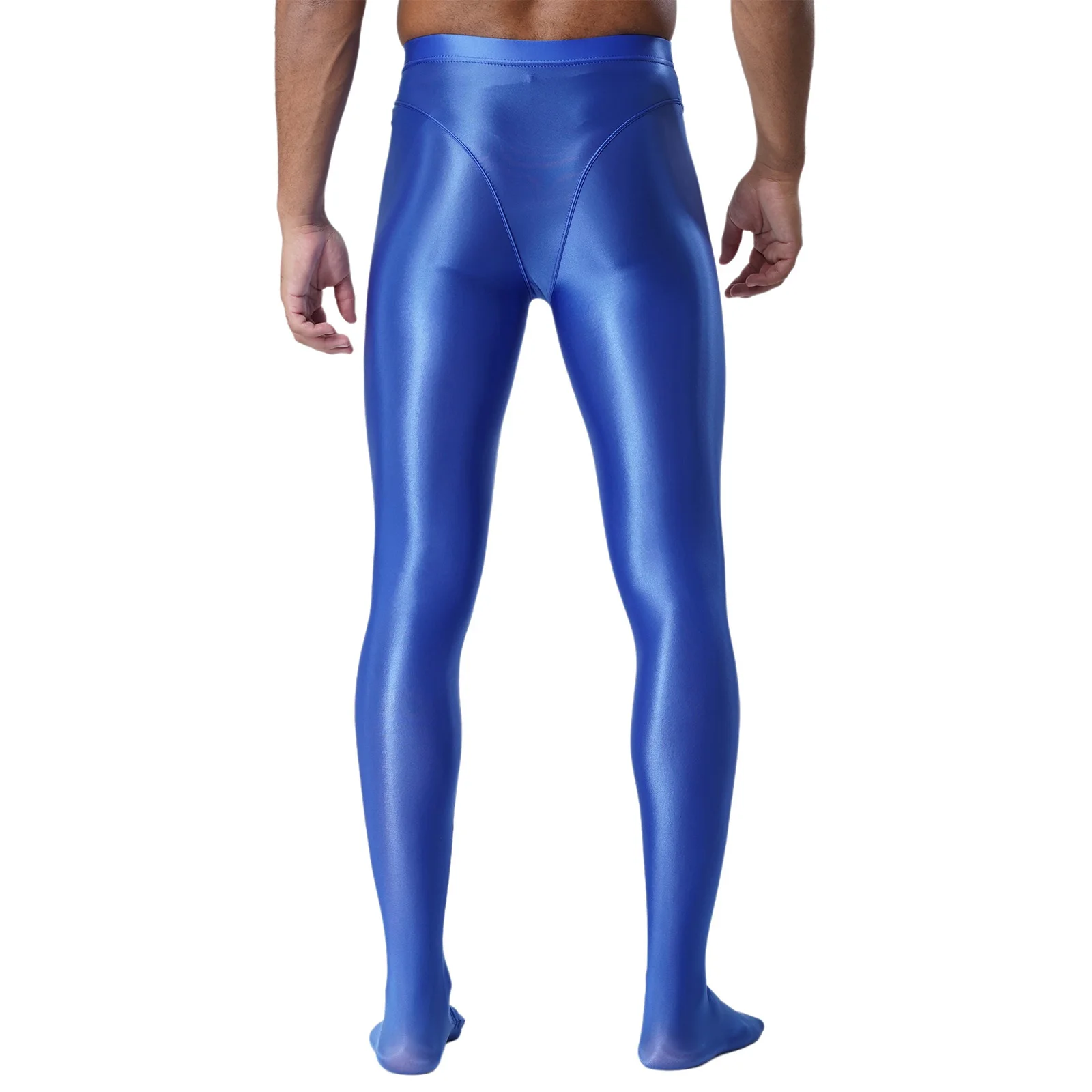 Pantalones ajustados de compresión brillantes Wetlook para hombre, mallas con cintura elástica suave y brillante, pantalones ajustados