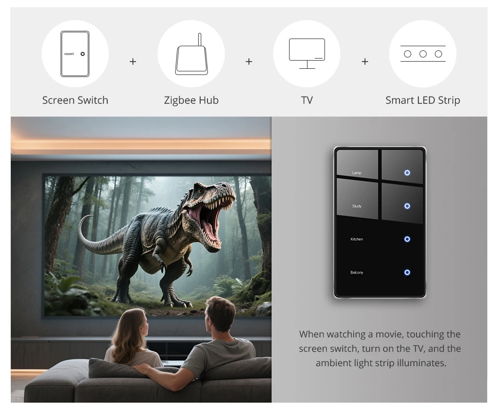 Zemismart Zigbee DIY Namensschalter US Black Touch Panel Smart Display Bildschirm Lichtschalter Funktioniert mit der Tuya Smart Life App – Detail 13