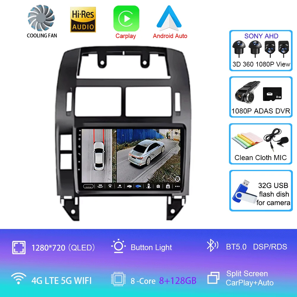 Auto radio Android 16 multimediaspeler GPS Carplay QLED scherm stereo voor Volkswagen VW Polo MK4 6Q 9N 9N3 2004-2009