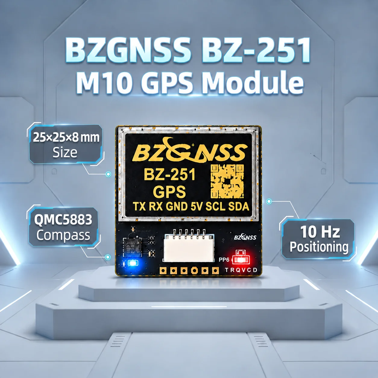 BZGNSS BZ-251 M10 GPS Module with QMC5883 Compass 10Hz 5V 25x25x8mm UART I2C UBX for INAV FPV Fixed Wing RC Drone Return to Home