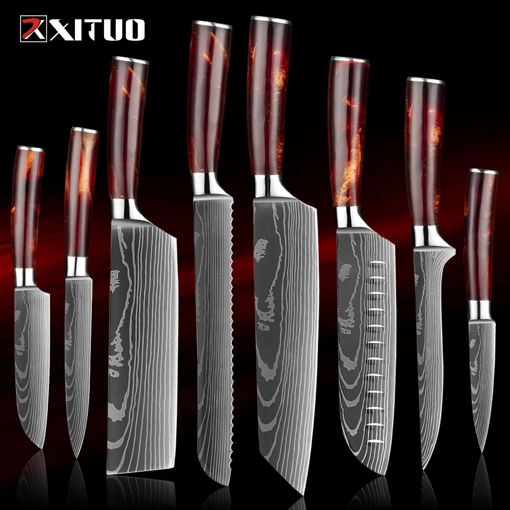 XITUO 1-8Piece Kitchen knife Set 7Cr17Mov Stainless Steel Chef Knife Ultra Sharp Santoku Cleaver Utility Knife Cooking Knives