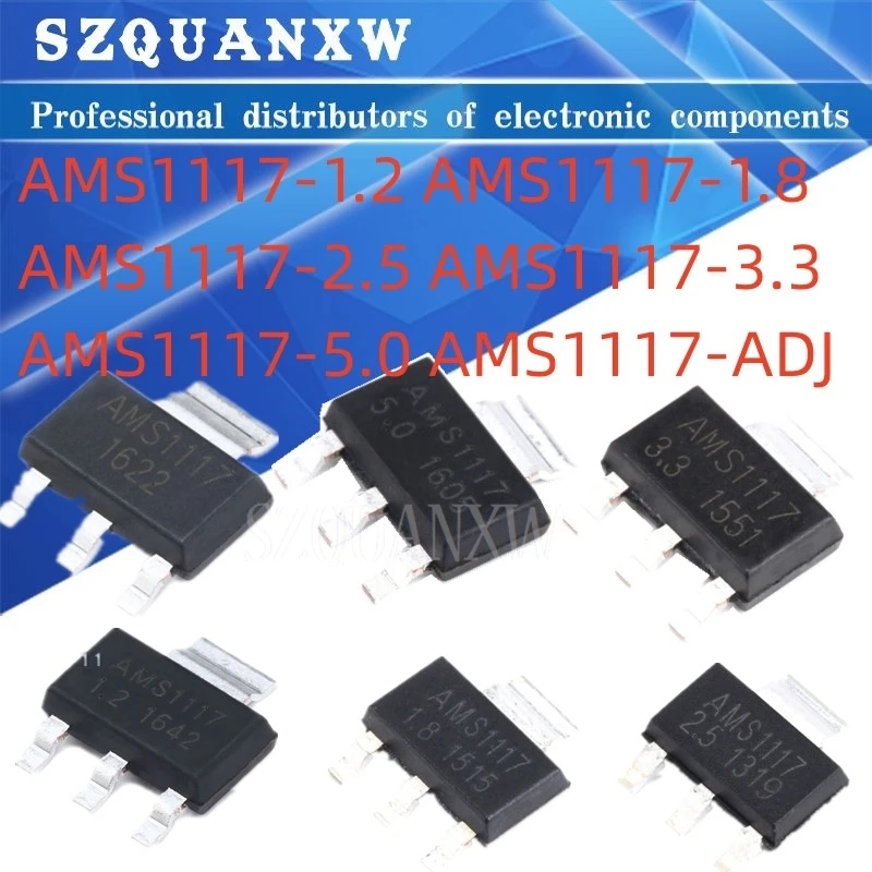 20PCS AMS1117-3.3 AMS1117-5.0 AMS1117-1.8 AMS1117-ADJ AMS1117-2.5 2.5V ADJ 5V 1.8V AMS1117 1117 3.3V 1A Voltage REG LDO SOT-223