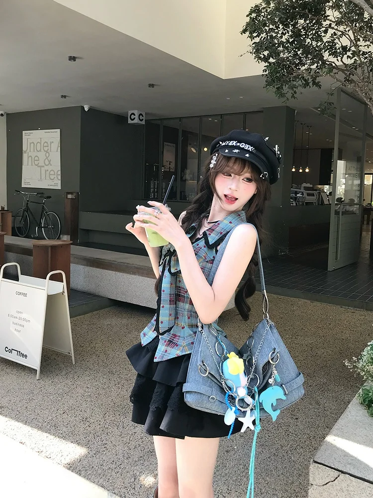 

American Retro Sweet Cool Style Knot Design Sleeveless Shirt Women Summer Fabric Pig Clothing Girl's Fashion