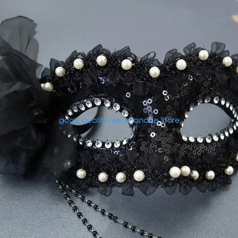 Y5JD Zijbloem Faux Parels Halfgelaatsmasker Comfortabel voor kostuumfeesten Halloween
