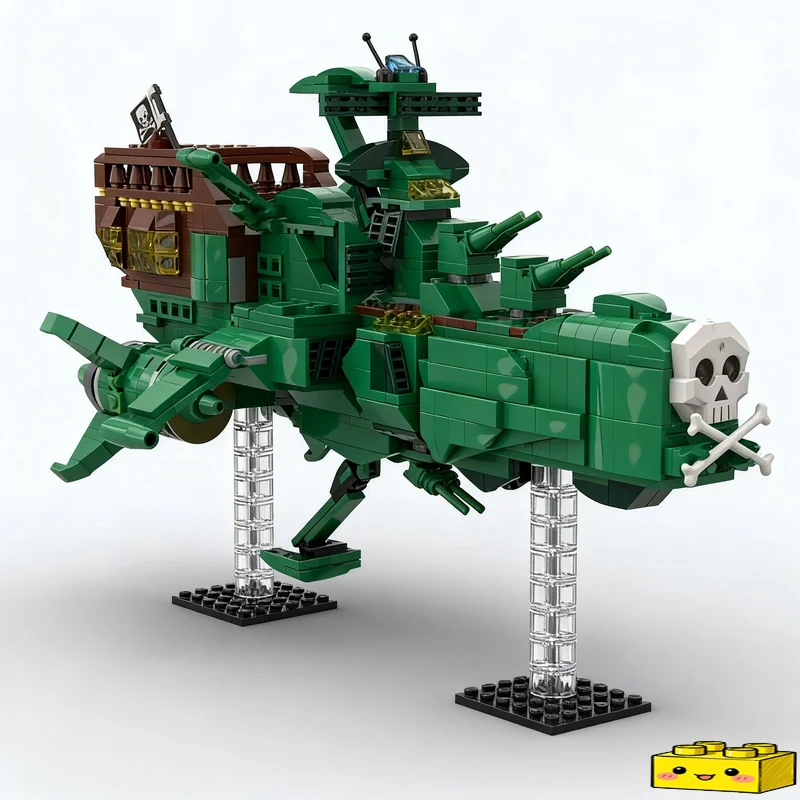 1001PCS Sci Fi Space Pirate Vessel Skull Decor Warship MOC Blocks DIY Display Assembly Model Birthday Gift For Sci Fi Collectors
