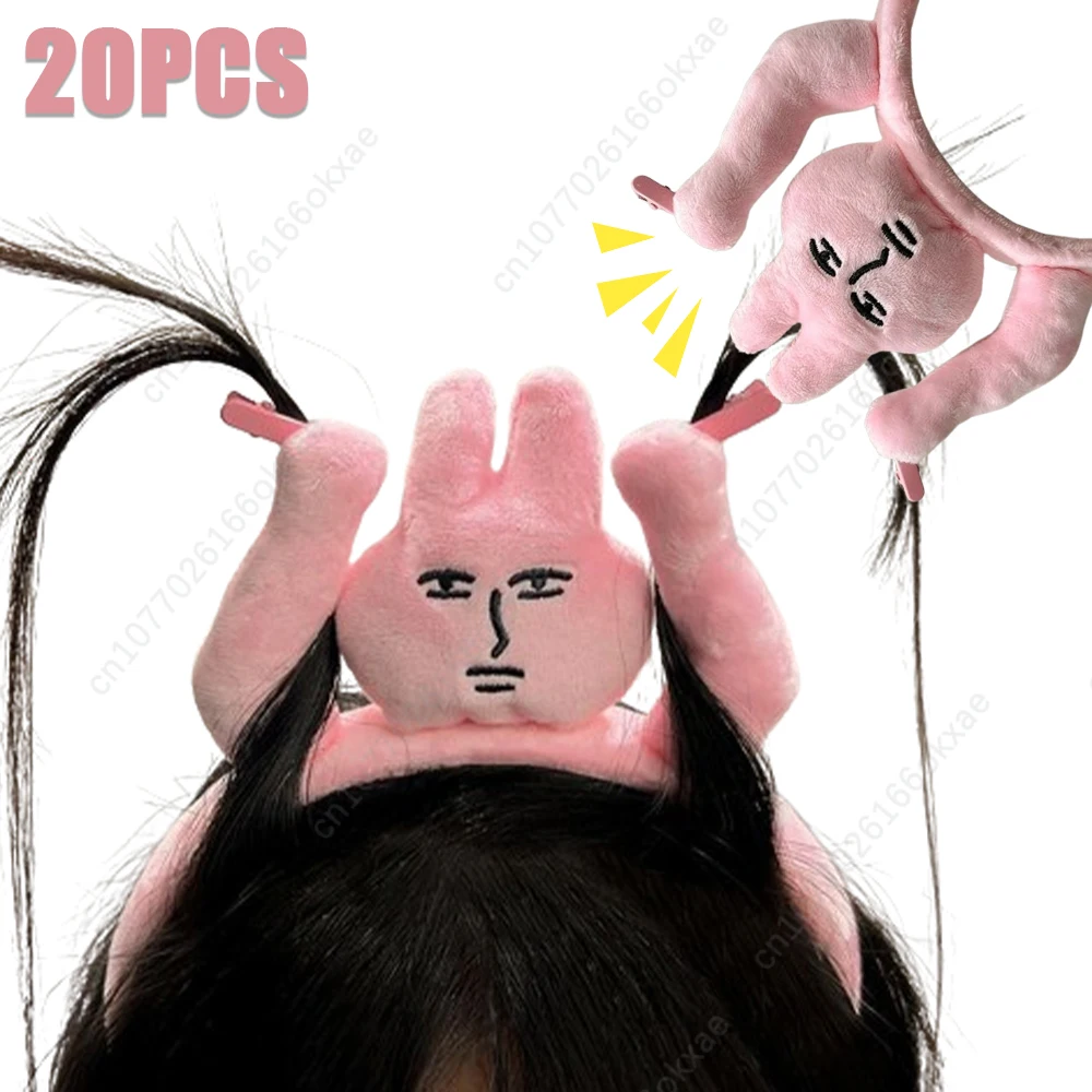 1-20PCS Opaski na głowę New Pink Bunny Hair Band Quirky Fun Plush Headband Grip Bangs Cute Photo Decoration Hair Bands Nakrycie głowy