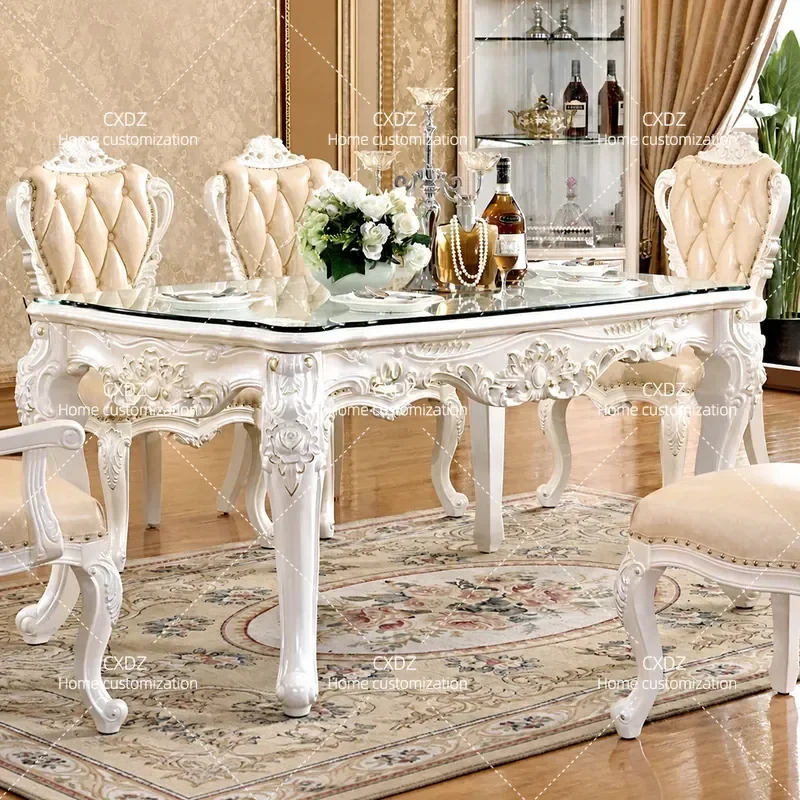 Solid Wood Square Dining Table Set with Chairs Rectangular White Kitchen Table for Small Apartment Household Furniture