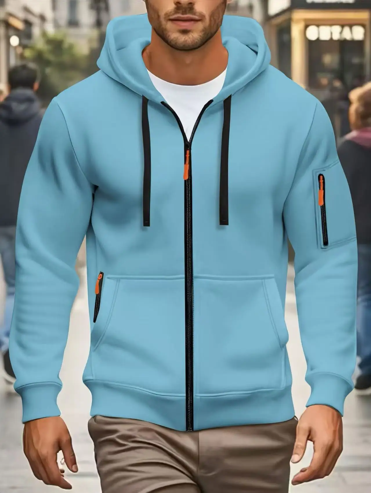 Men autumn and winter New Hoodies Long Sleeve Sweatshirt pocket Zipper Design Hooded Sweatshirt Men Sportswear Casual Jacket - Image 5