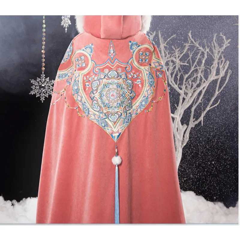 جديد Hanfu Dunhuang على غرار كيب المرأة سميكة الصوف الدفء طويل الصناعة الثقيلة النمط القديم المطرزة الصوف الياقة الرأس