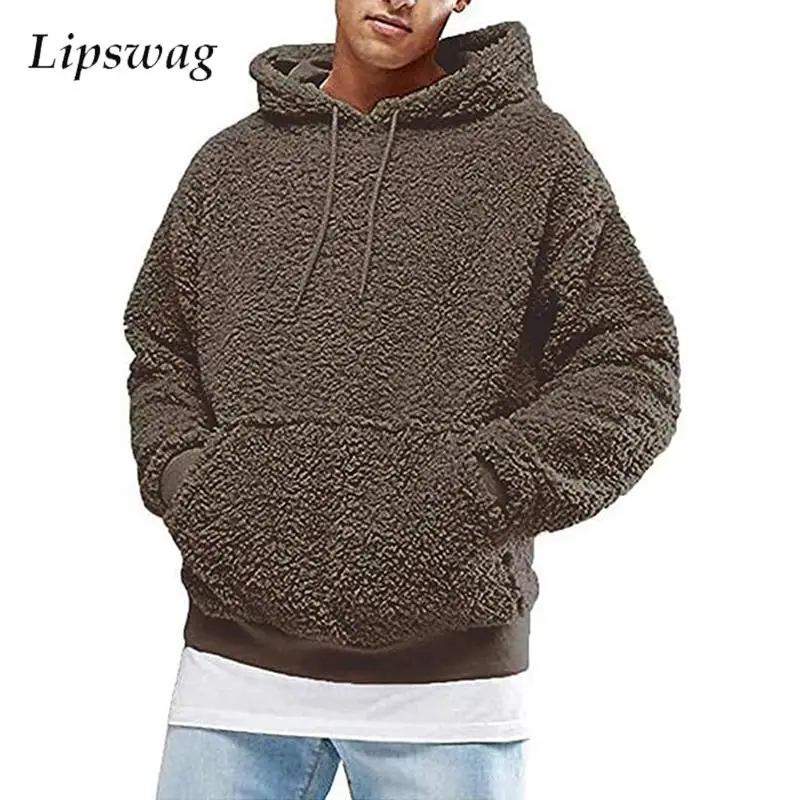 

2024 Fall New Casual Mens Fleece Hoodie Solid Color Long Sleeve Slim Hooded Sweatshirt Men Winter Warm Wool Hoodies Streetwear