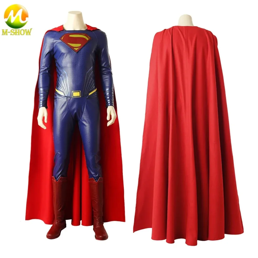 

Superhero Cosplay Clark Kent Role Playing Costume Clark Kent Jumpsuit Cape with Boots Full Set Halloween Fancy Suit for Adult
