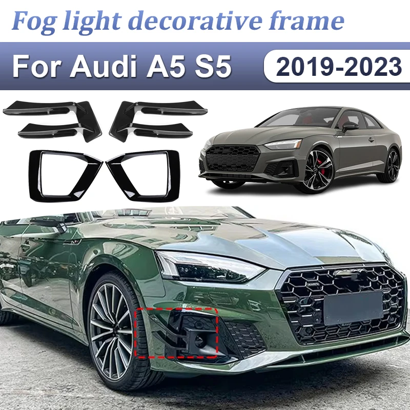 

Front Bumper Canard Fog Lamp Grill Cover For Audi A5 S5 B9 2019~2023 Car Fog Light Racing Grille Frame Lid Cap Hood Trim Sticker