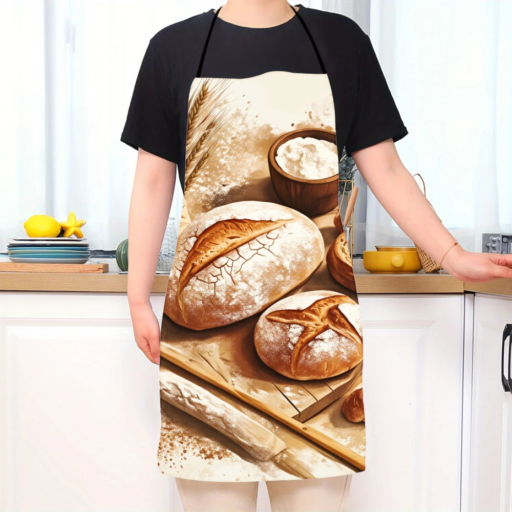 Baking Apron With Bread And Wheat Design For Kitchen Cooking And Baking Enthusiasts