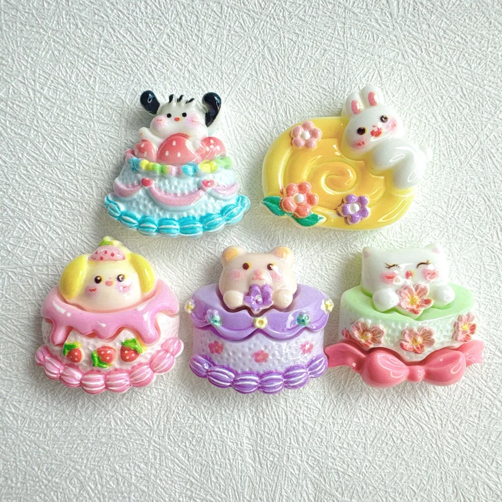 

100pcs Kawaii Cartoon Animal Cake Flatback Resin Cabochon DIY Scrapbooking for Mini Kitchen Accessories