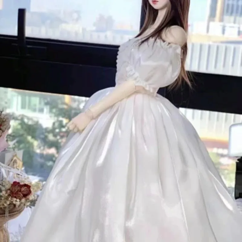 1/3 1/4 1/6 Scale BJD Doll Dress, Puff Sleeve Ruffle Lace Formal Dress, Princess Wedding Gown Doll Clothes Accessory - view 3