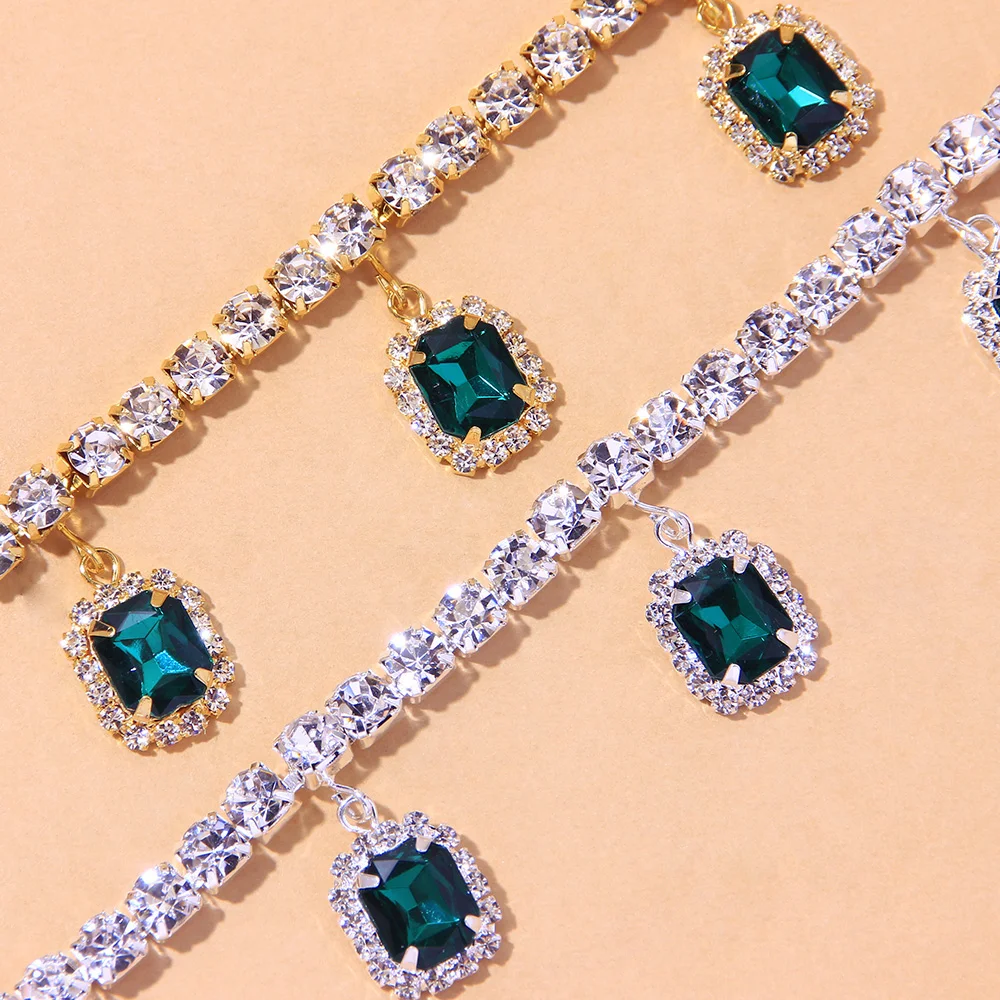 حجر ستونيفانز-خلخال مربع من حجر الراين للنساء ، سلسلة مجوهرات ، قلادة شاطئ صيفية ، صندل حافي القدمين ، سوار ساق ، فاخر