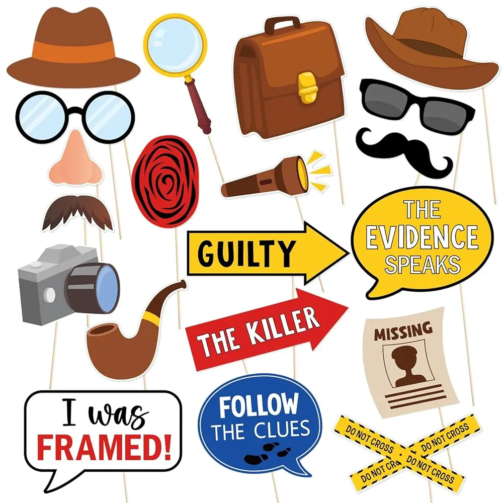 

Реквизит для фотозоны в стиле детективного детективного сериала - Украшения для детективной вечеринки - Аксессуары для вечеринки в стиле True Crime - 20 шт.