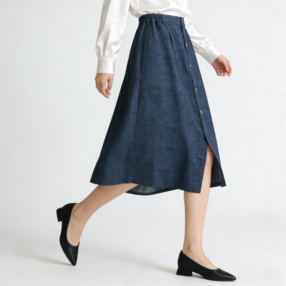 2026 Women's Casual Summer New 100% Natural Mulberry Silk Double Crepe Denim Print Single Breasted Breathable Versatile Skirt
