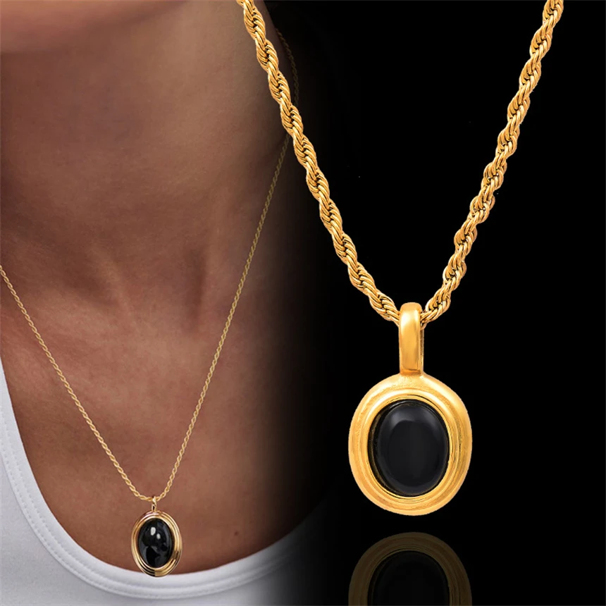 316L Stainless Steel Natural Seashells Ellipse Pendant Retro Fried Dough Twists Chain Ladies Necklace Fashion Exquisite Jewelry