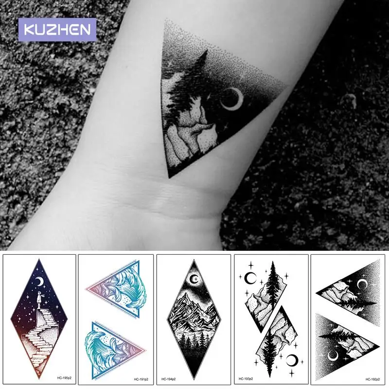 Ecology Fake Tattoo Planet Ocean Coconut Tree Waterproof Halloween Tattoos Long Lasting Moon Mountain Temporary Tattoo Stickers