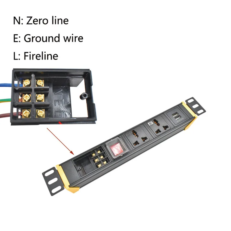 PDU cabinet socket aluminum alloy shell can rotate 360 ° bracket 1-9AC, with double break switch 2USB wireless