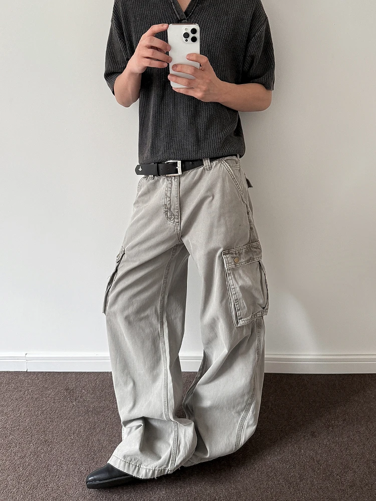 

a PUEE Vintage Heavy Du Workwear Pants with kets Loose Straight Leg Jeans Waed Effect Youthful Casual Trousers