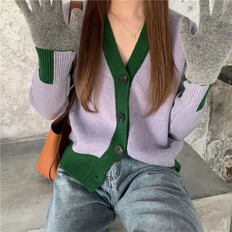 Ladies Sweaters Cardigan Grey Knitted Top For Women V-neck Cheap And High Quality Offers Autumn Winter 2024 Y2k Vintage Modern