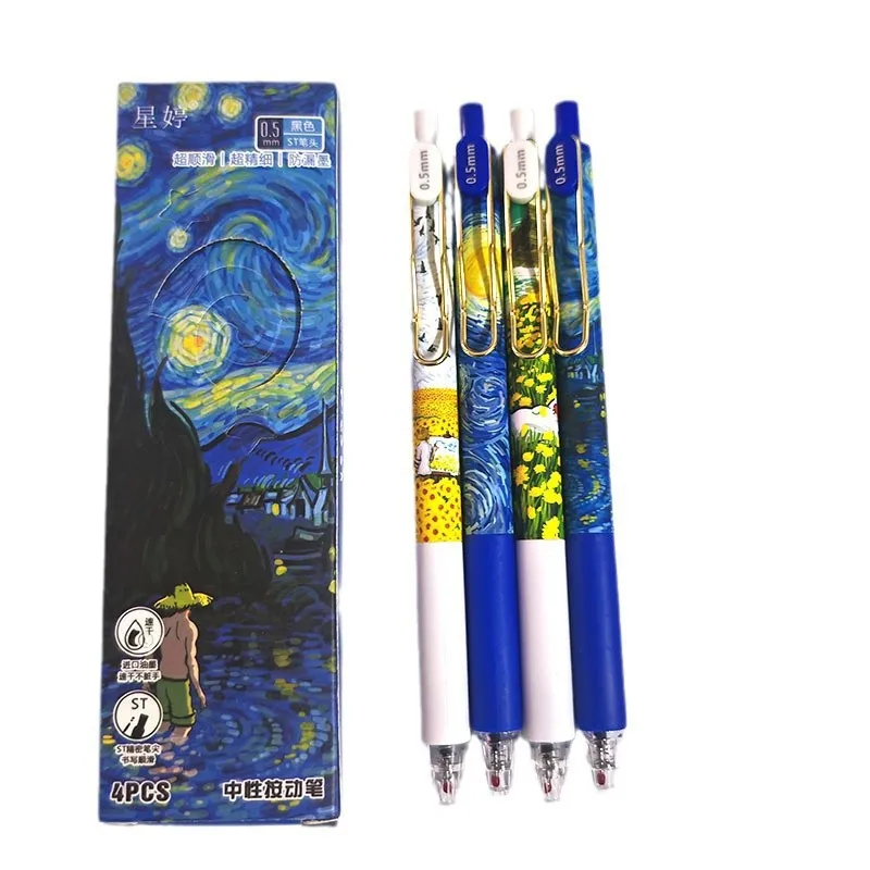 Stylo gel rétractable sur le thème de la peinture à l'huile Van Gogh, édition limitée, le plus vendu : stylo noir de 0,5 mm à séchage rapide et à écriture fluide