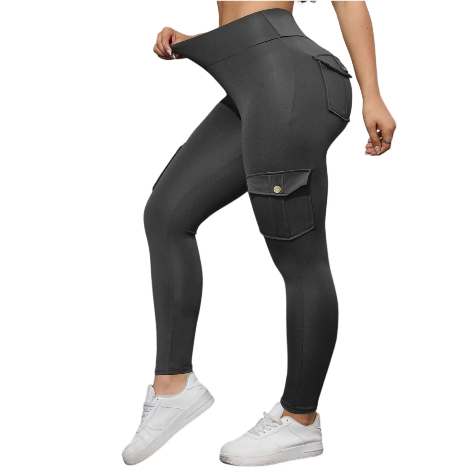 السراويل النسائية سراويل تقليدية الموضة بلون الرباط عالية الخصر السراويل مع جيوب Pantalones دي موهير السراويل البضائع النساء