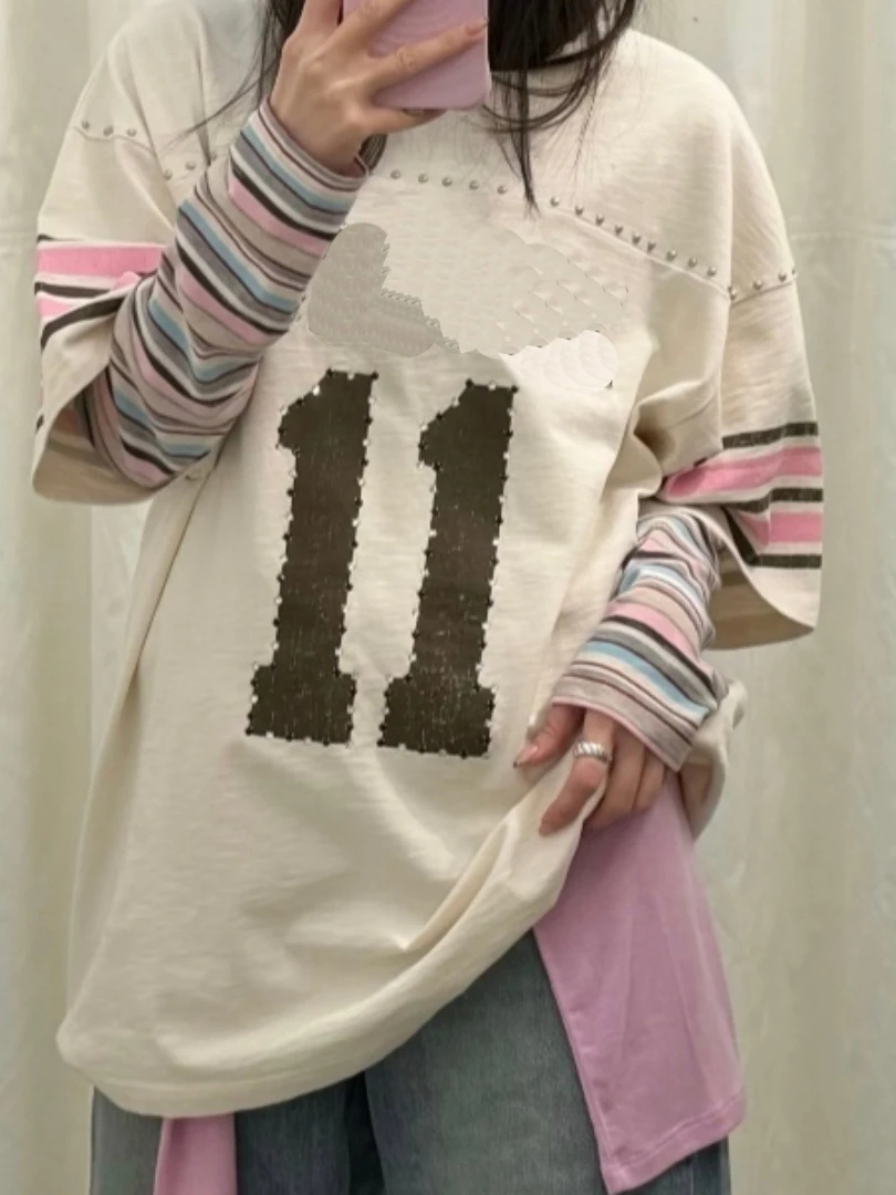 SS26 Studded Football Shirt Short Sleeve Letter Rhinestone Embroidery Cotton T-Shirt Unisex Skin-friendly Breathable Summer Top