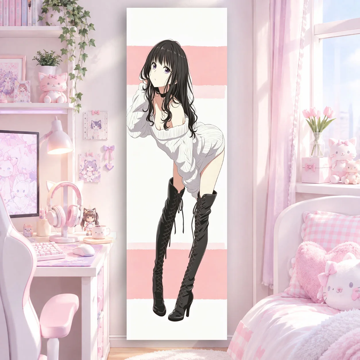 Inoue Miss Anime Girl Long Tapestry Lycoris Recoil, Sweet Girl Vertical Anime Wall Decoration for Otaku Bedroom House