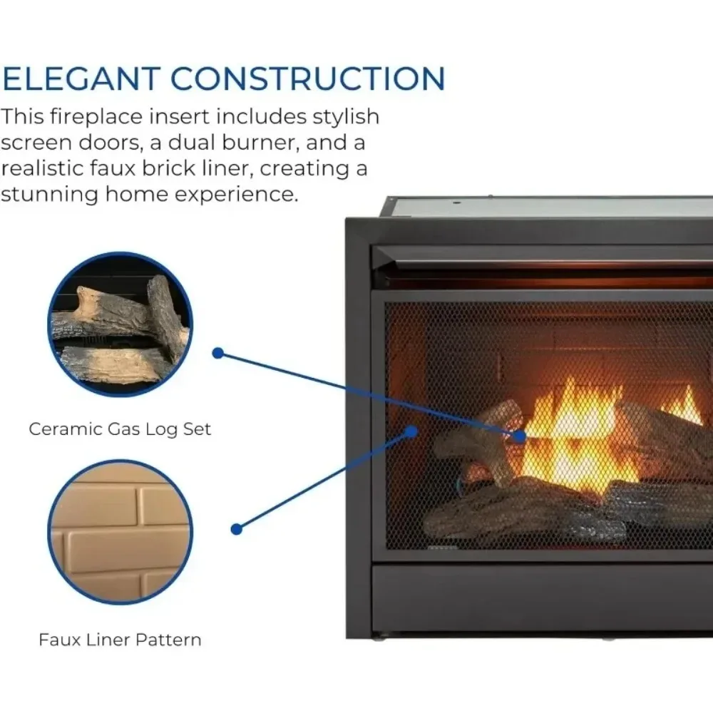 مدفأة غاز مزدوجة الوقود بدون فتحات بقدرة 26,000 وحدة حرارية بريطانية مع جهاز تحكم عن بعد، تسخين 1350 قدم مربع، أسود