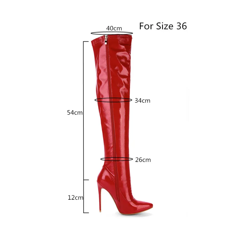 Elastic Thigh High Boots Women Red Thin Heels Over-the-knee Boot Sexy Zipper Nightclub Dance Ladies Long Latex Shoes Big Size 45