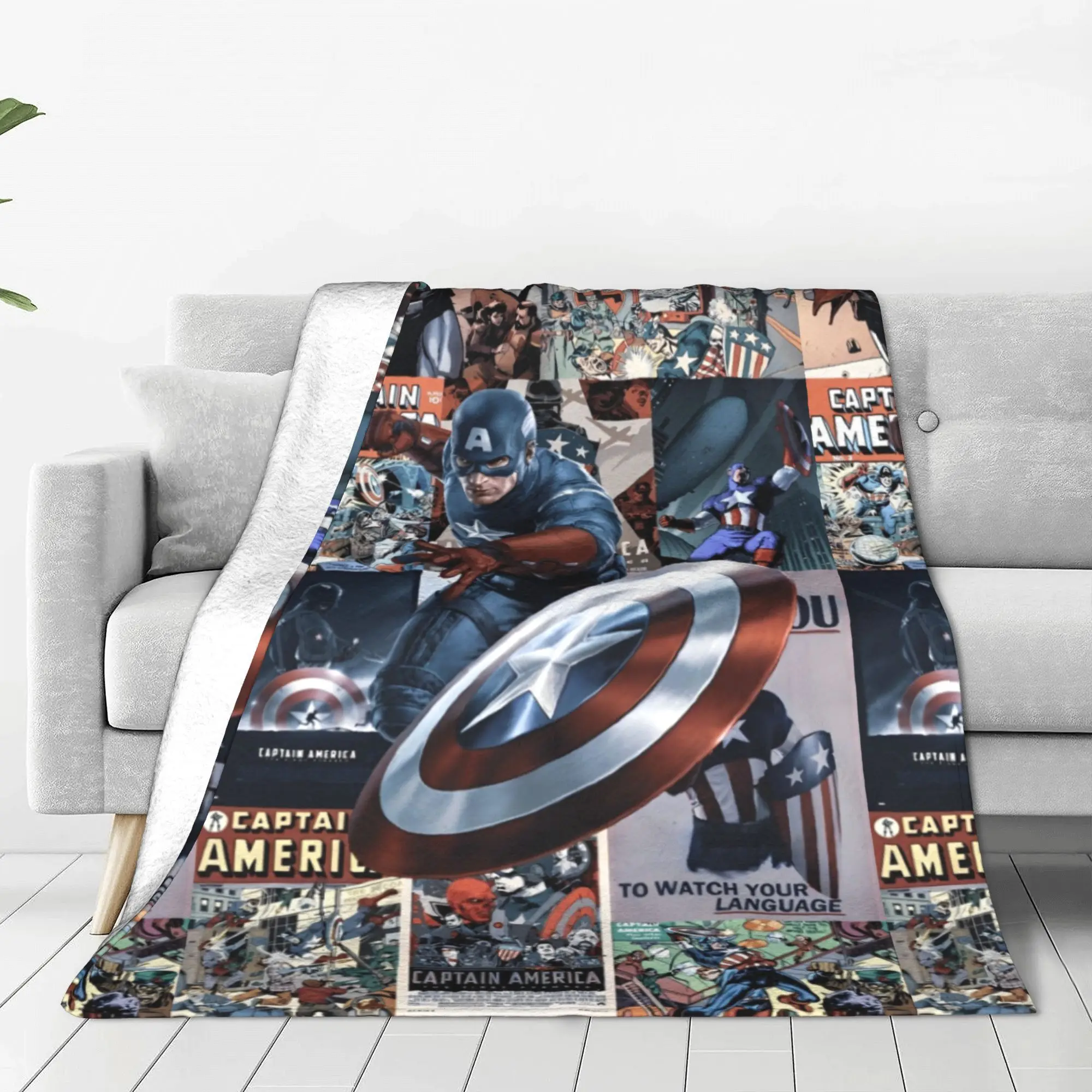

Avengers Captain America Cartoon Flannel Blanket Vibranium Shield Funny Throw Blanket Bed 125*100cm Plush Thin Quilt Ultra-Soft