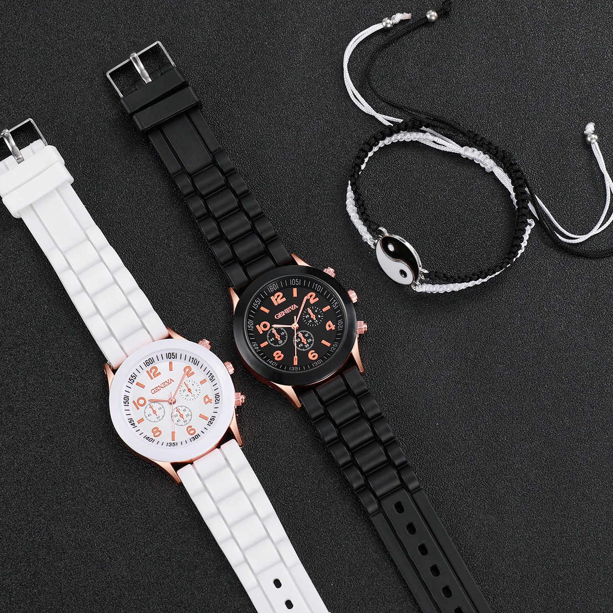 4PCS/Set Couple\'s Watches Fashion Silicone Band Women Quartz Watches Bracelet Set