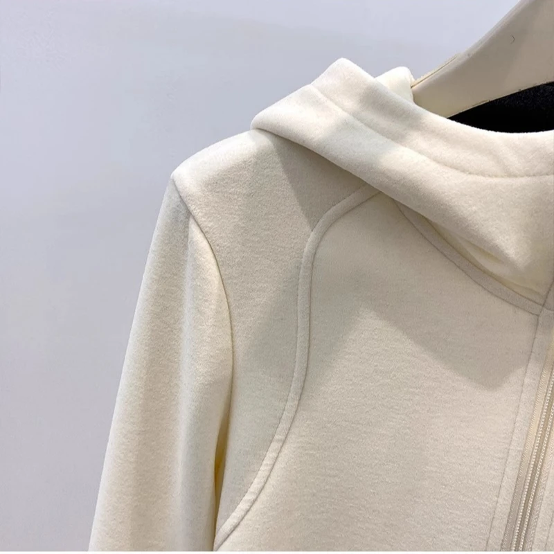 سويت شيرت نسائي بقلنسوة دافئ متعدد الاستخدامات بطبقة أساسية من الصوف لخريف/شتاء 2026 وصل حديثًا #4