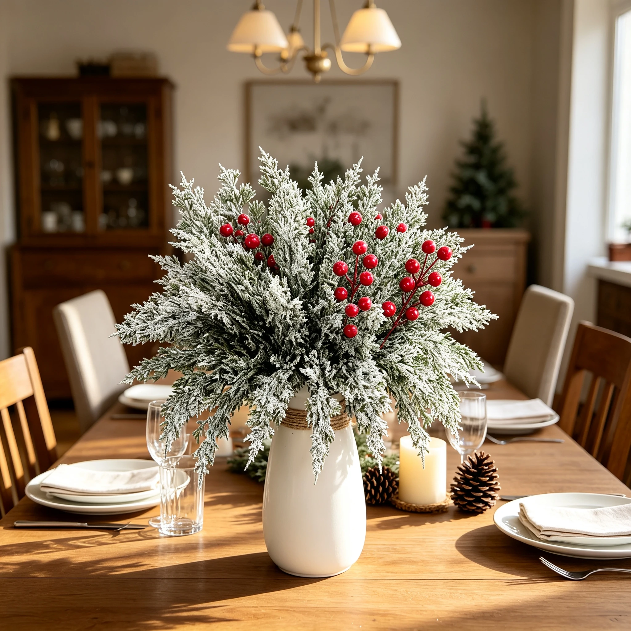12/24pcs Artificial Plants Cypress Sprig Christmas Tree Sprig Outdoor Garden Wedding Holiday Home Table Scrapbook DIY Decoration