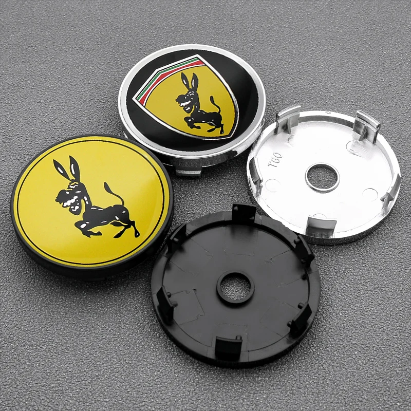 4pcs 56mm+60mm Ferrari Donkey Logo Badge Emblem Car Wheel Hub Center Caps Rim Cover Stickers For Ferrari Donkey Auto Accessories