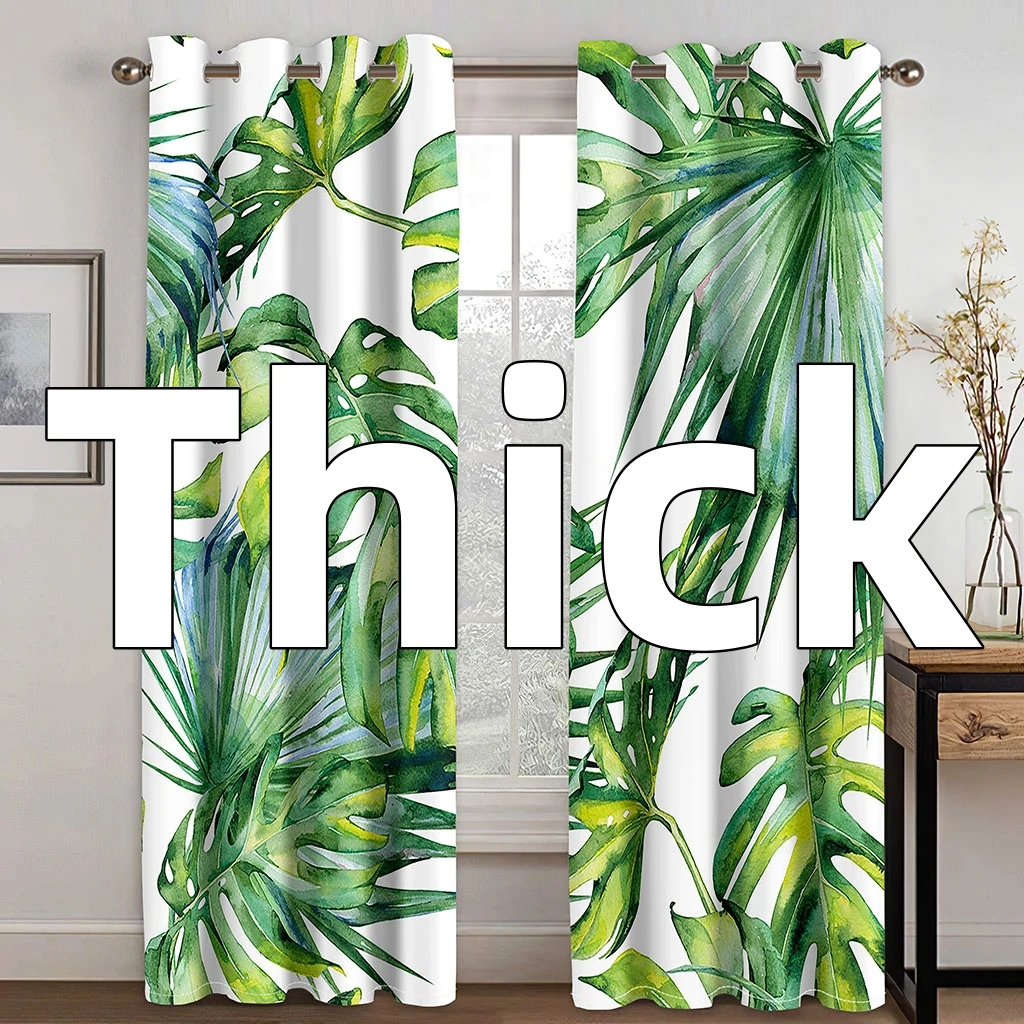 

Tropical Plants Green Leaves Curtains for For Living Room Bedroom Home Decor Custom Printing Modern Windows Drapes Blinds 2Pcs