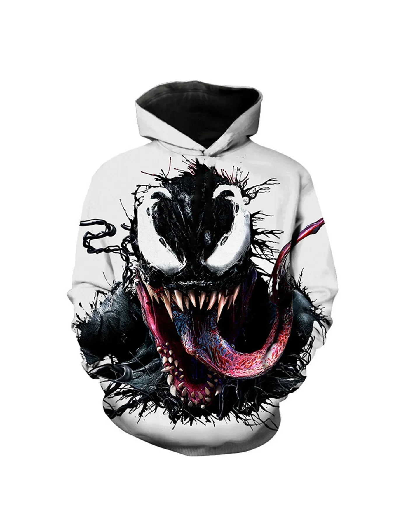 Venom Villain 3D Printed Full Body Long Sleeve Men\'s Hooded Sweatshirt, Teenage Street Casual Plus Size Men\'s Clothing