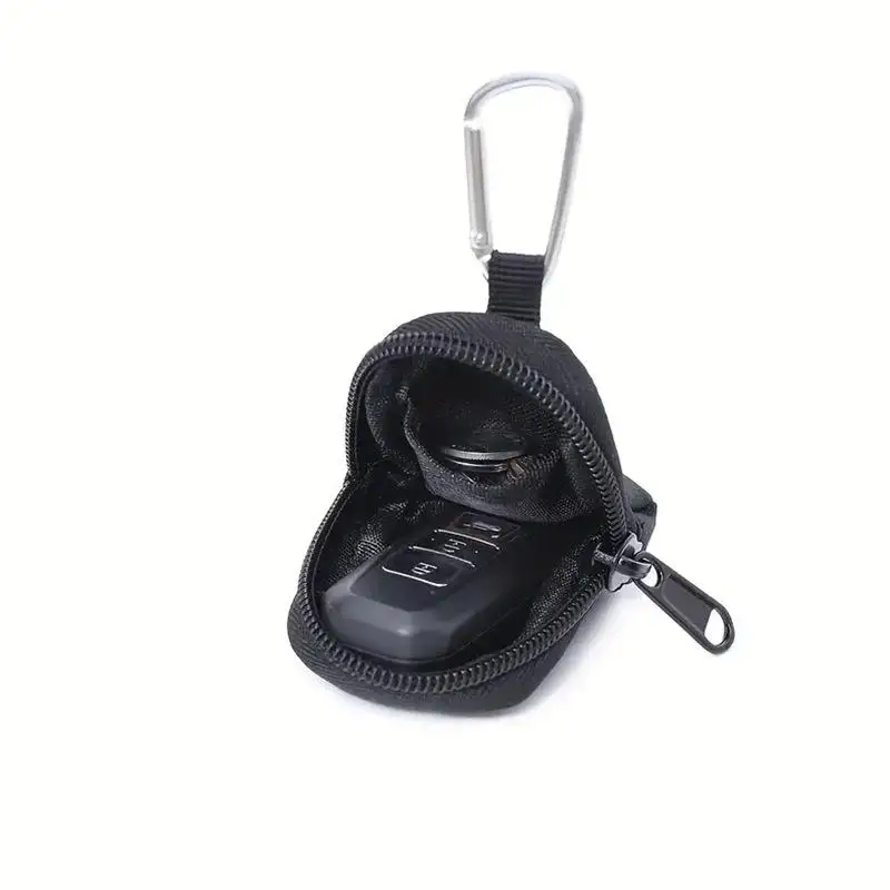 Men Water-resistant Coin Pouch with Keychain Compact Zipper Pocket Durable Small Storage Bag for Commute Outdoor Travel